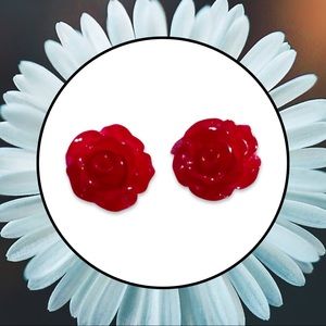Red Flower Stud Earrings